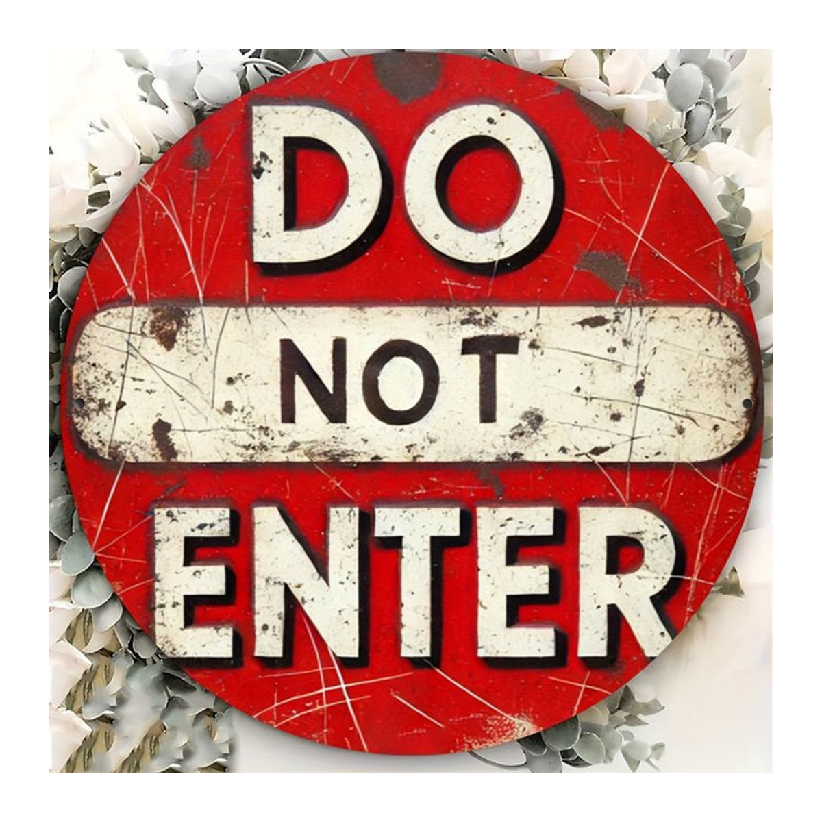 Potdemiel Rundes Aluminiumschild Do Not Enter in Rot und Weiß mit rustikalem Distressed-Finish, Durchmesser: 20,3 cm - Bild 1