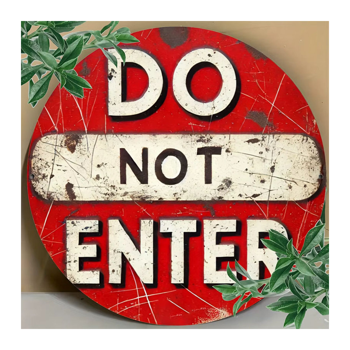 Potdemiel Rundes Aluminiumschild Do Not Enter in Rot und Weiß mit rustikalem Distressed-Finish, Durchmesser: 20,3 cm - Bild 2