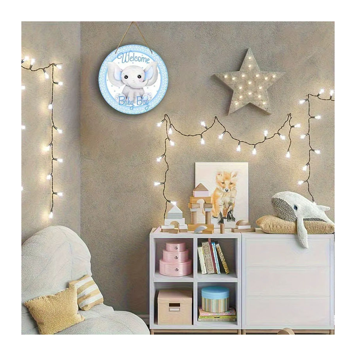 Potdemiel Rundes Holzschild mit Tier-Motiv in Blau, Hängende Dekoration für Baby und Kinder, Durchmesser: 20 cm - Bild 2
