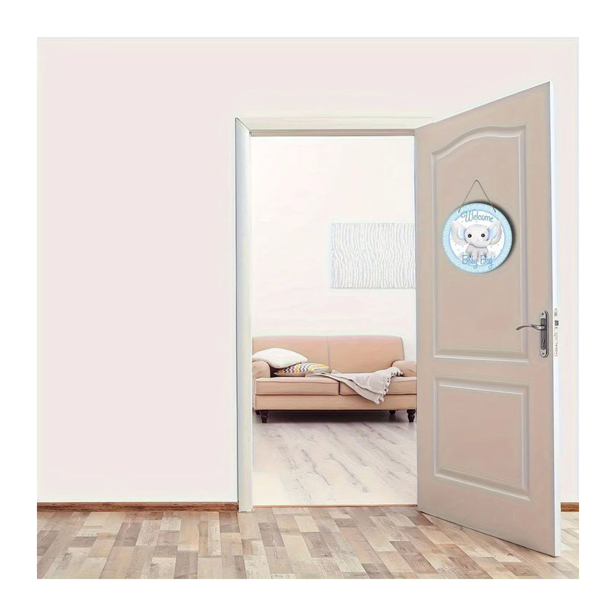 Potdemiel Rundes Holzschild mit Tier-Motiv in Blau, Hängende Dekoration für Baby und Kinder, Durchmesser: 20 cm - Bild 3
