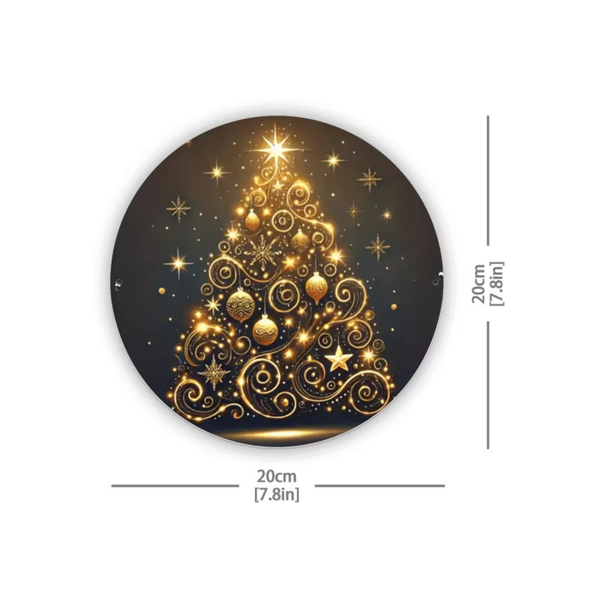 Potdemiel Rundes Metall-Blechschild Weihnachten mit Sternen und floralen Motiven in Gold, Durchmesser: 20,3 cm - Bild 3