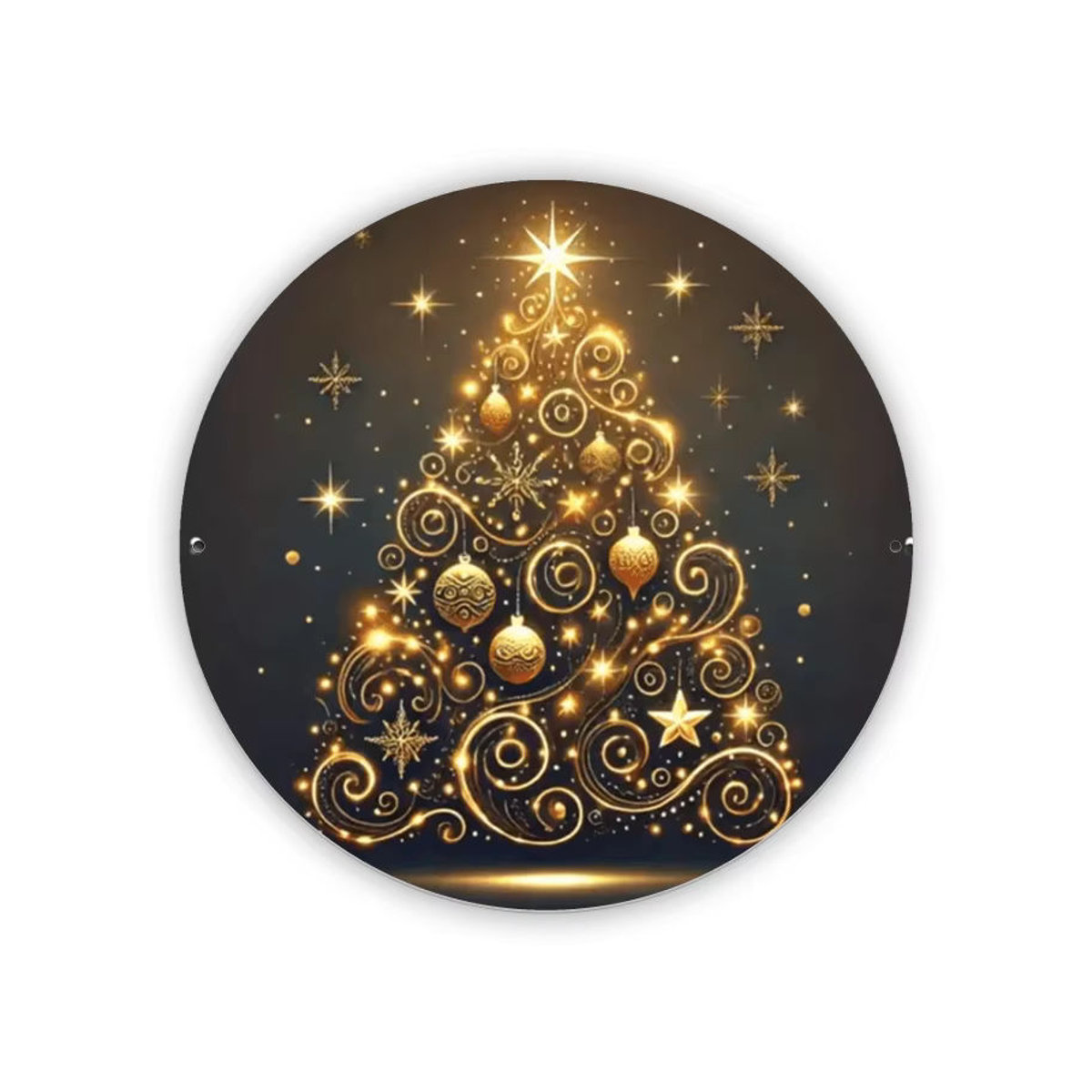 Potdemiel Rundes Metall-Blechschild Weihnachten mit Sternen und floralen Motiven in Gold, Durchmesser: 20,3 cm - Bild 4