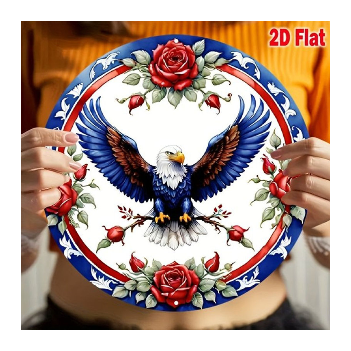 Potdemiel Rundes Metall-Schild mit Adler-Motiv und Blumenkranz in Blau, Rot und Weiß, Durchmesser: 20,3 cm - Bild 1