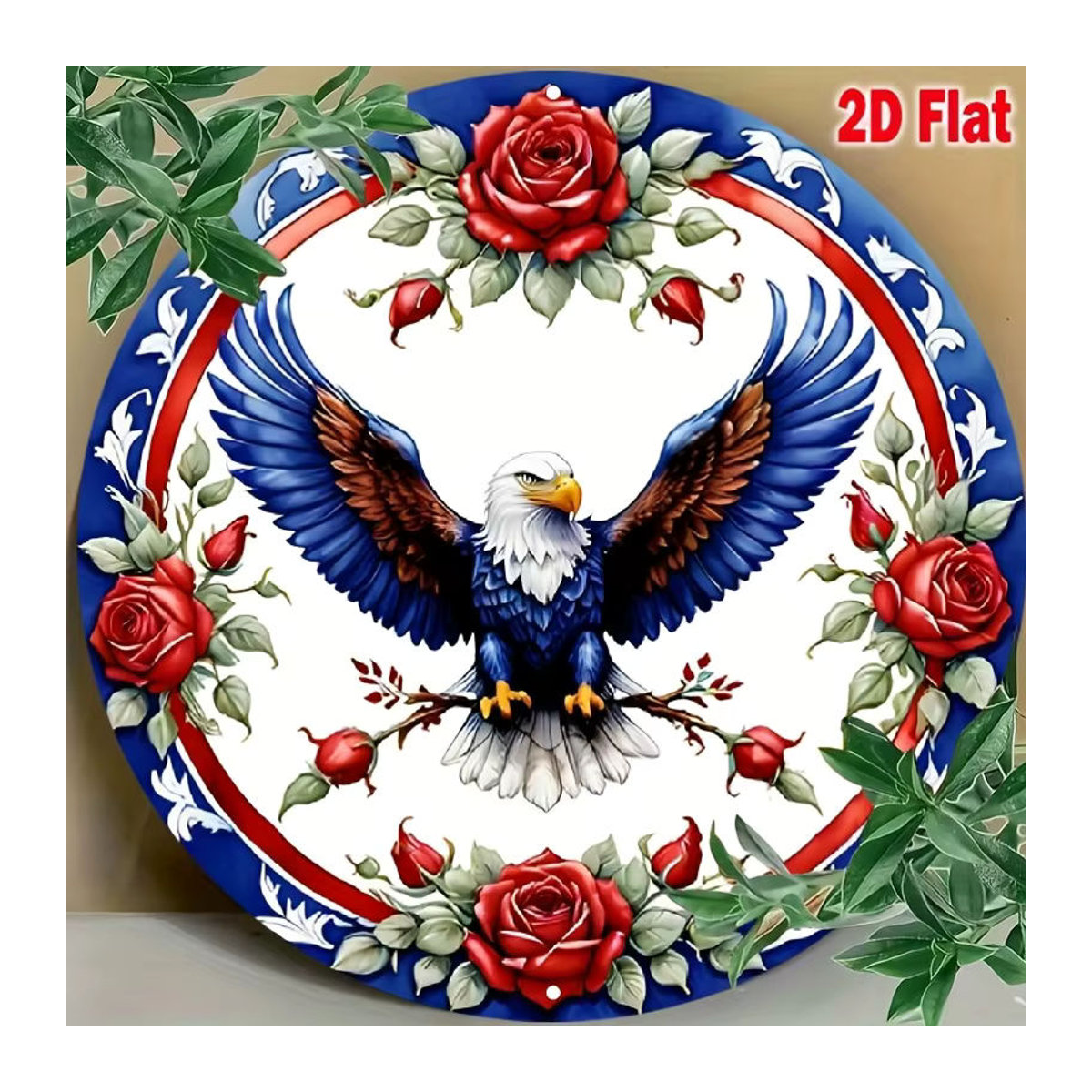 Potdemiel Rundes Metall-Schild mit Adler-Motiv und Blumenkranz in Blau, Rot und Weiß, Durchmesser: 20,3 cm - Bild 2