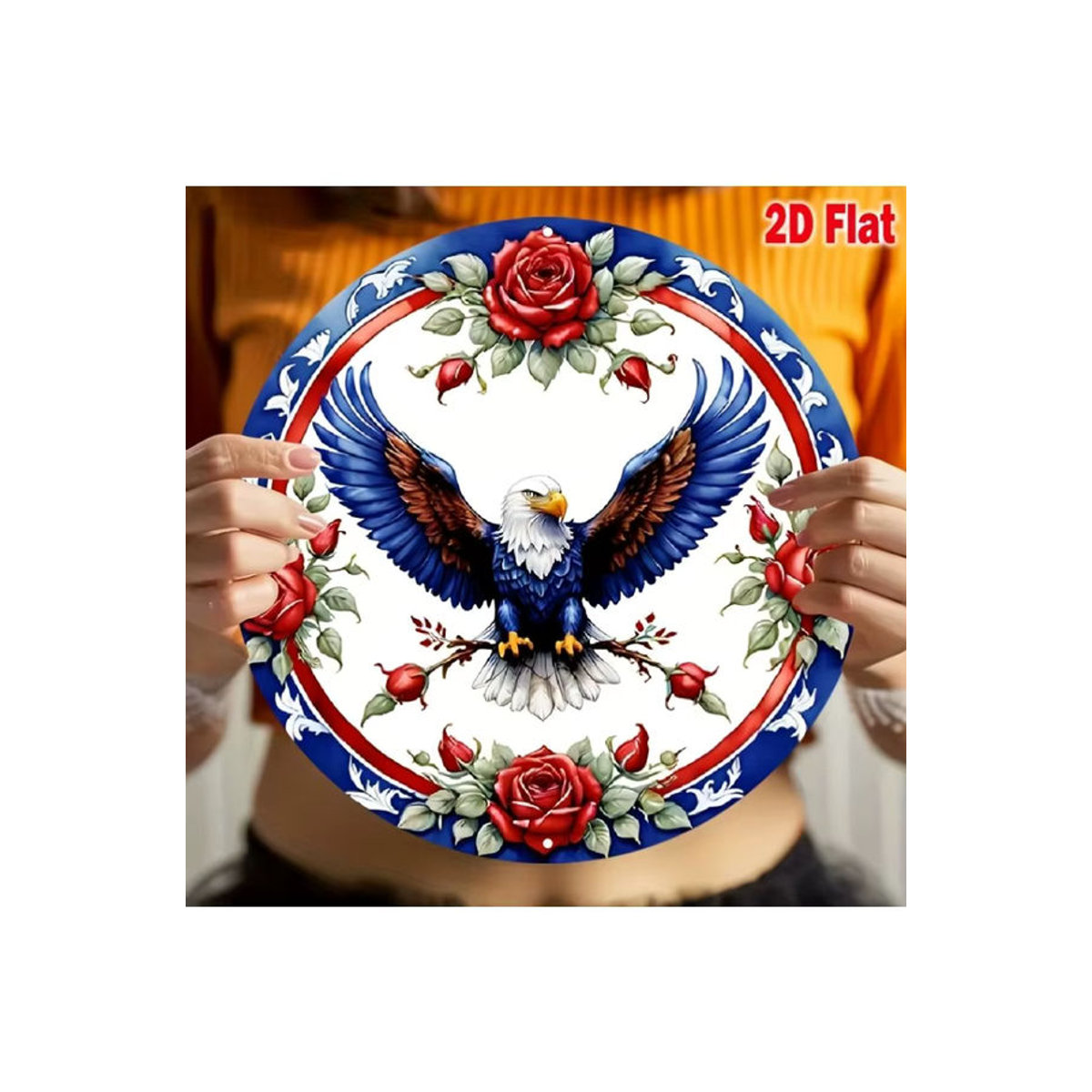 Potdemiel Rundes Metall-Schild mit Adler-Motiv und Blumenkranz in Blau, Rot und Weiß, Durchmesser: 20,3 cm - Bild 4
