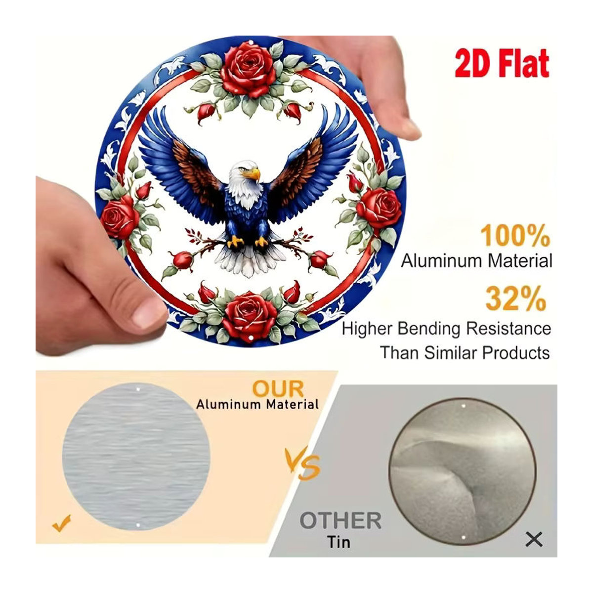 Potdemiel Rundes Metall-Schild mit Adler-Motiv und Blumenkranz in Blau, Rot und Weiß, Durchmesser: 20,3 cm - Bild 5
