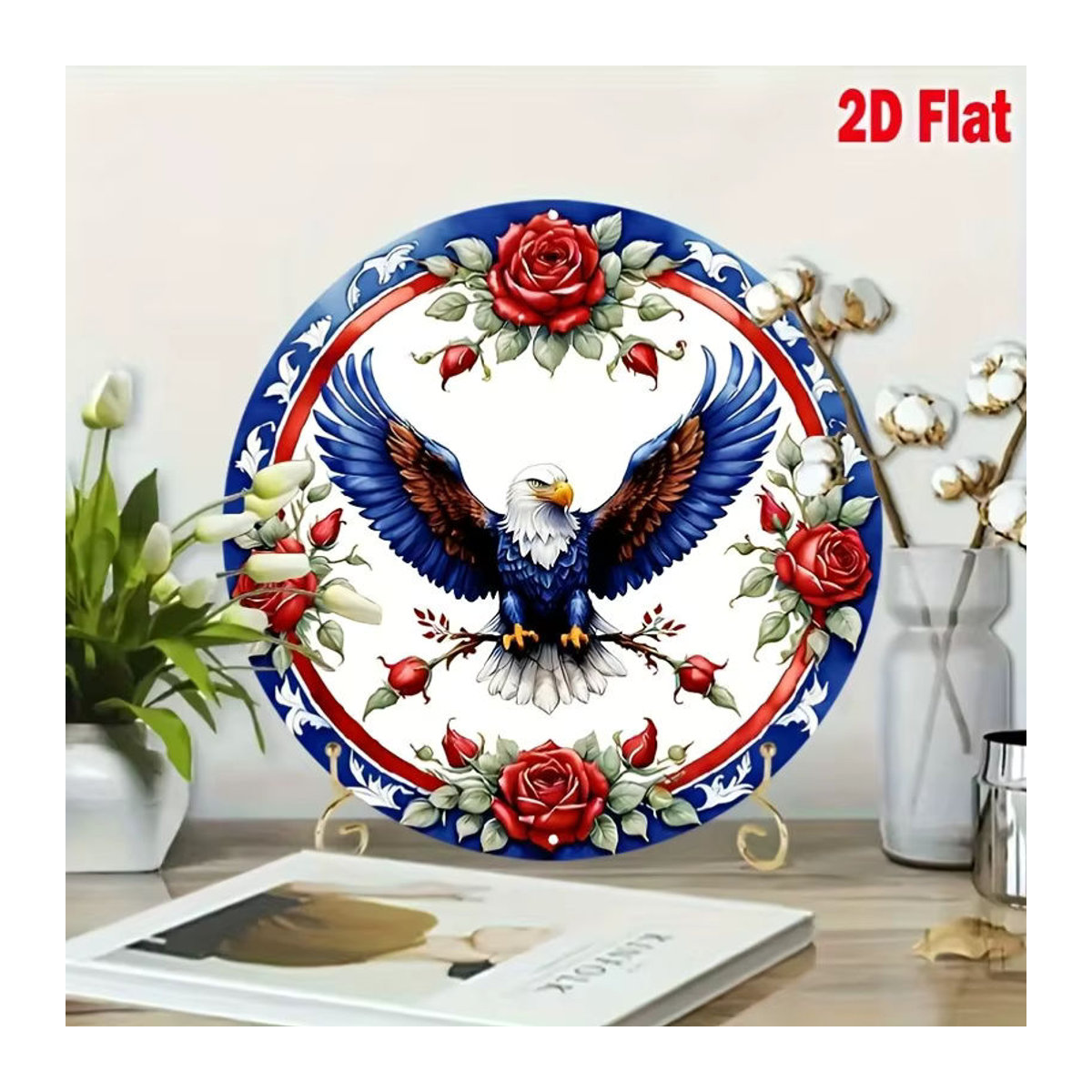 Potdemiel Rundes Metall-Schild mit Adler-Motiv und Blumenkranz in Blau, Rot und Weiß, Durchmesser: 20,3 cm - Bild 6