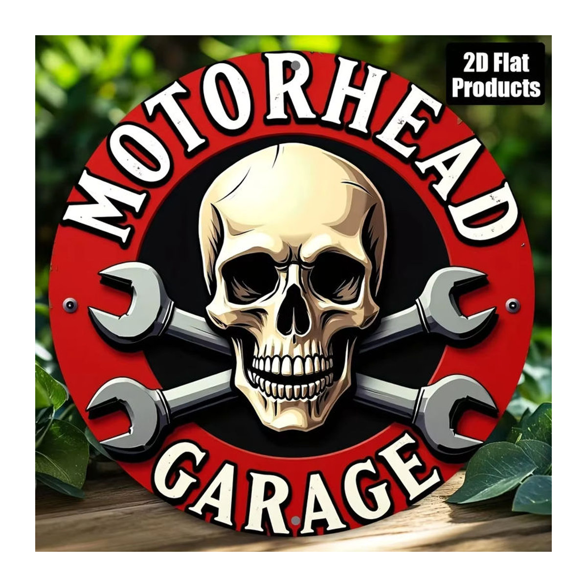 Potdemiel Rundes Metall-Wandschild mit Motorrad-Schädel-Motiv in Rot im Vintage-Stil - Bild 4