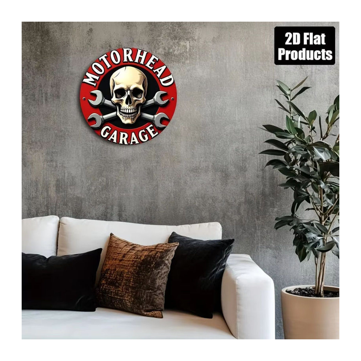 Potdemiel Rundes Metall-Wandschild mit Motorrad-Schädel-Motiv in Rot im Vintage-Stil - Bild 6