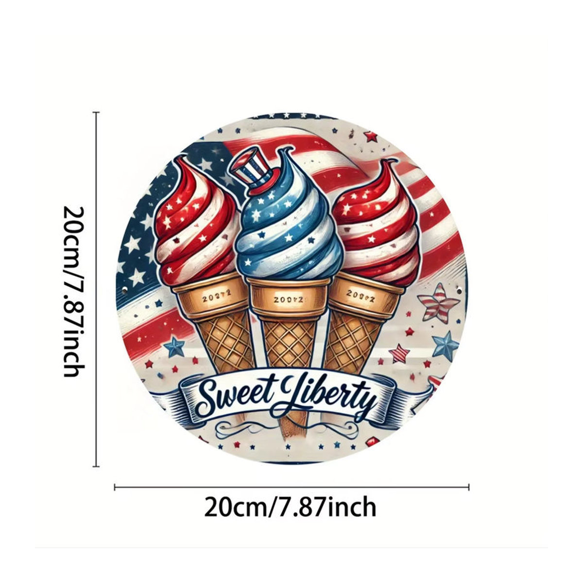 Potdemiel Rundes Metall-Wandschild Sweet Liberty mit Amerikanischer Flagge und Sternen, Mehrfarbig, Durchmesser: 20 cm - Bild 2