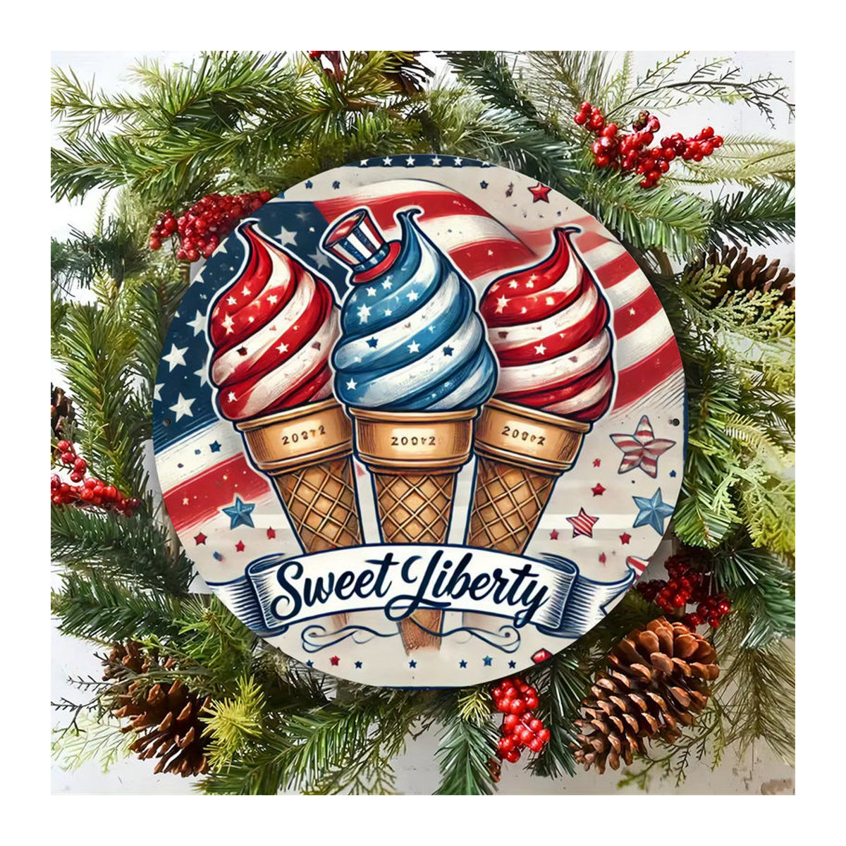 Potdemiel Rundes Metall-Wandschild Sweet Liberty mit Amerikanischer Flagge und Sternen, Mehrfarbig, Durchmesser: 20 cm - Bild 4