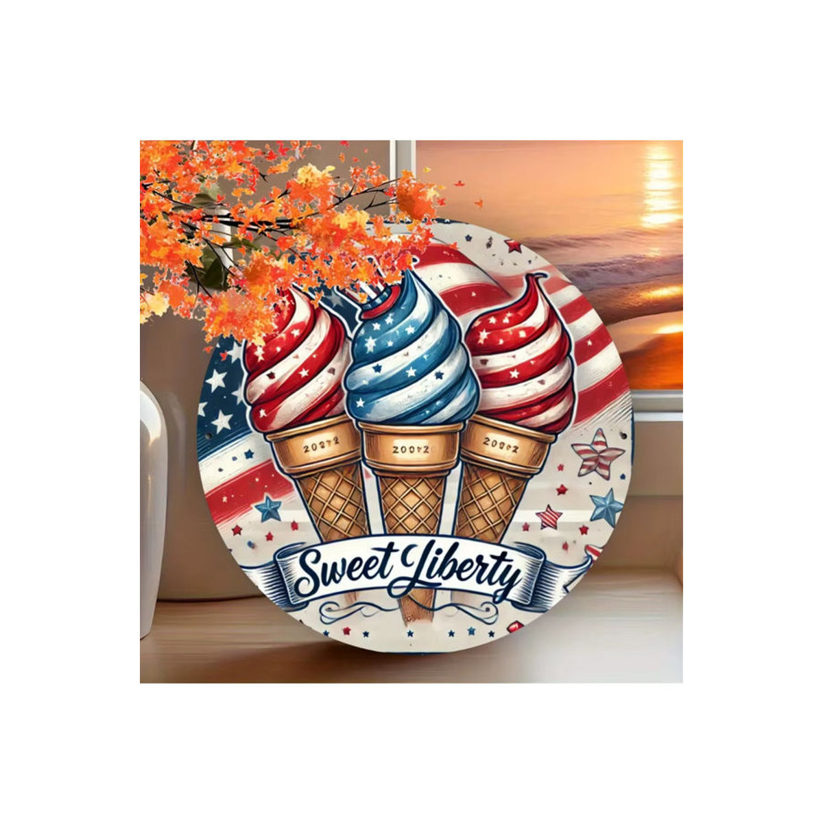Potdemiel Rundes Metall-Wandschild Sweet Liberty mit Amerikanischer Flagge und Sternen, Mehrfarbig, Durchmesser: 20 cm - Bild 5