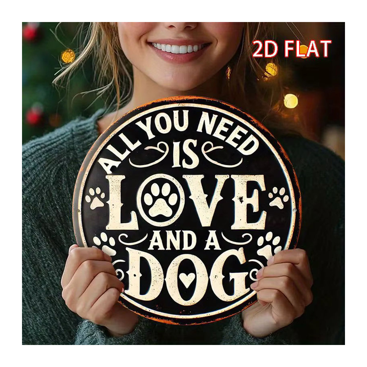 Potdemiel Rundes Metalldekorschild im Vintage-Stil mit Hund-Motiv All You Need Is Love and a Dog, Schwarz - Bild 2