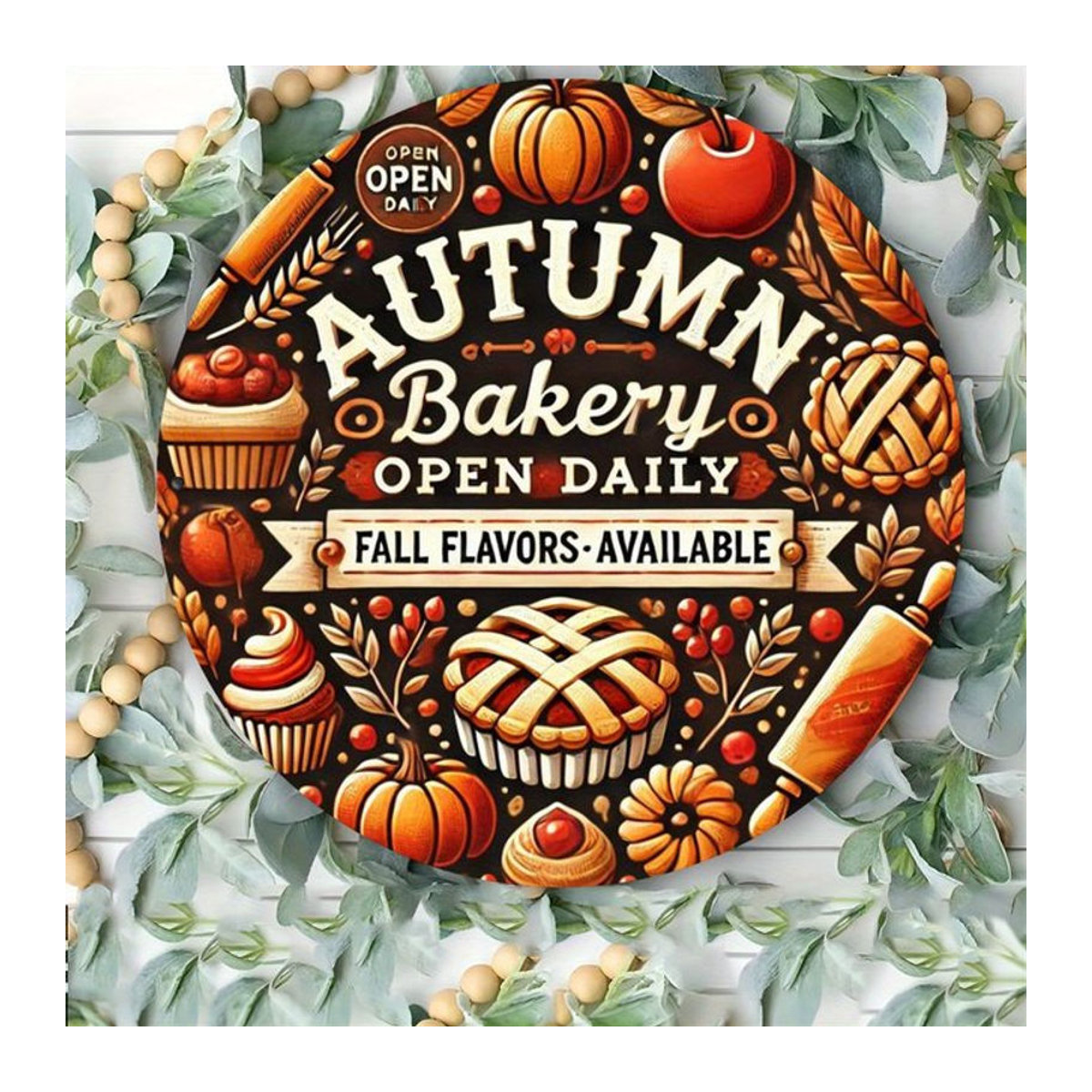 Potdemiel Rundes Metallschild Autumn Harvest Bakery in Vintage-Optik, Mehrfarbig, Durchmesser: 20,32 cm - Bild 1