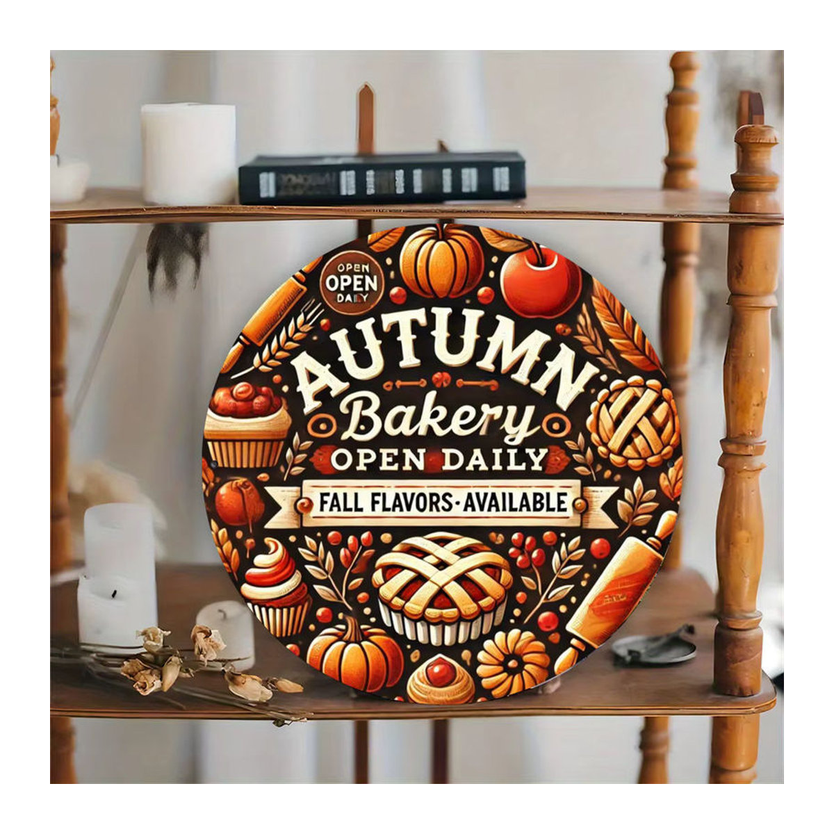 Potdemiel Rundes Metallschild Autumn Harvest Bakery in Vintage-Optik, Mehrfarbig, Durchmesser: 20,32 cm - Bild 5