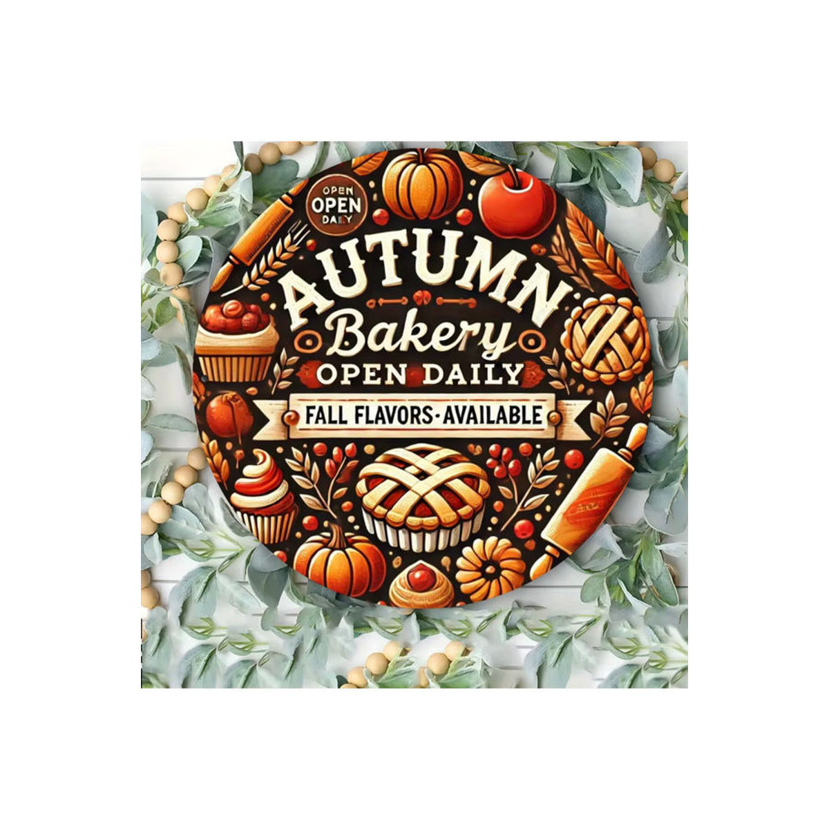 Potdemiel Rundes Metallschild Autumn Harvest Bakery in Vintage-Optik, Mehrfarbig, Durchmesser: 20,32 cm - Bild 6
