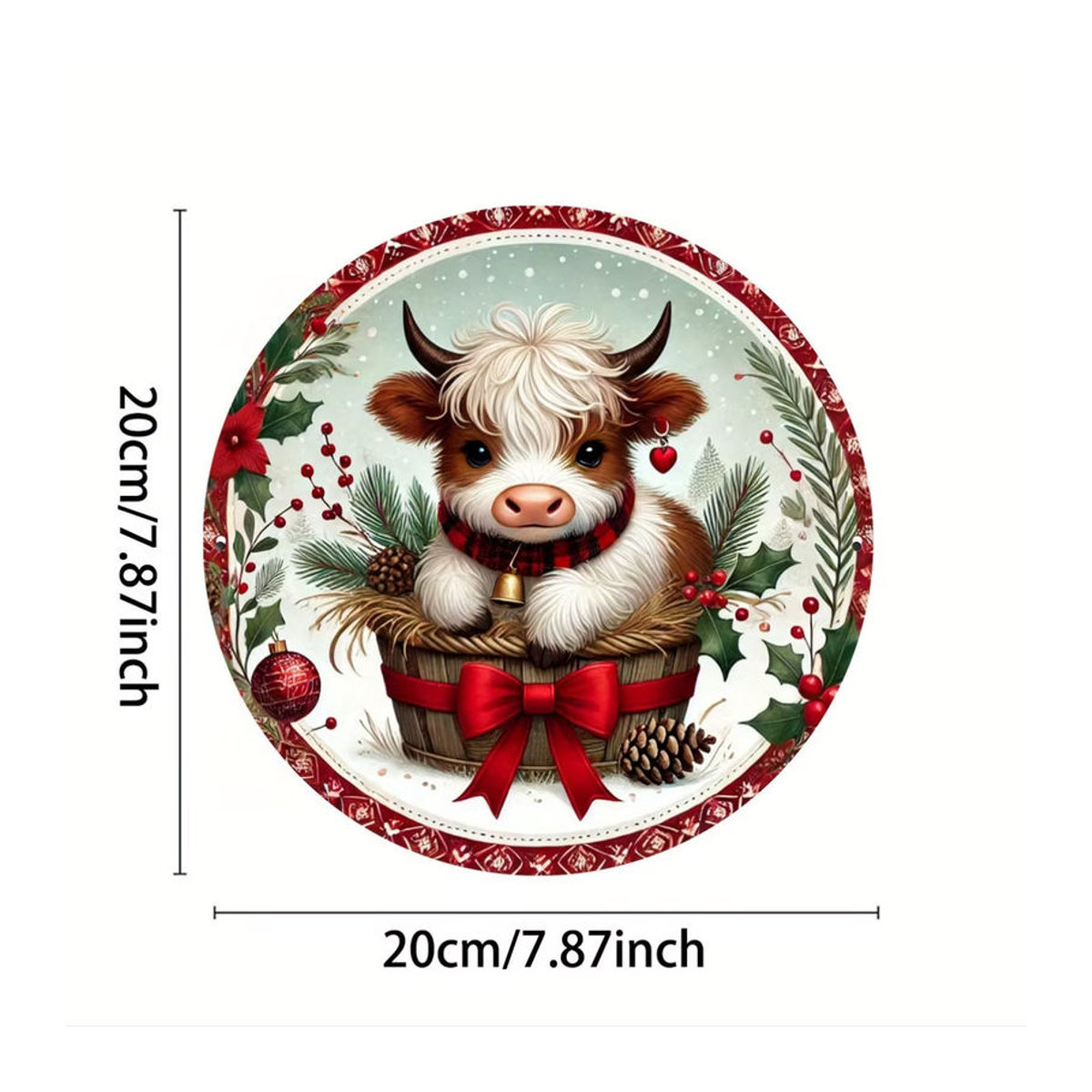 Potdemiel Rundes Metallschild Hochlandkuh Weihnachten Dekoration Mehrfarbig Durchmesser: 19,81 cm - Bild 2
