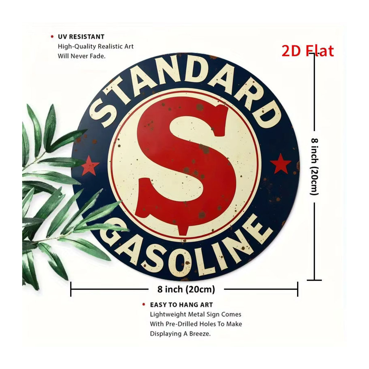 Potdemiel Rundes Metallschild im Vintage-Stil für Standardöl und Benzin, Mehrfarbig, Wanddekoration zum Aufhängen - Bild 2