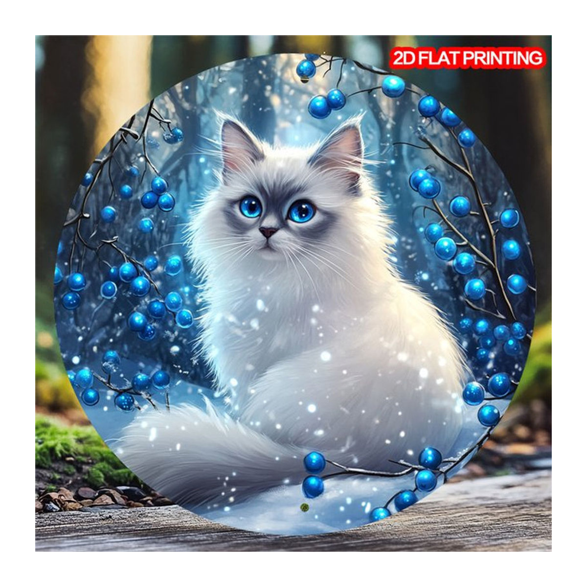 Potdemiel Rundes Metallschild Katze Vintage Blau Wanddekoration für Garten und Wohnzimmer - Bild 1
