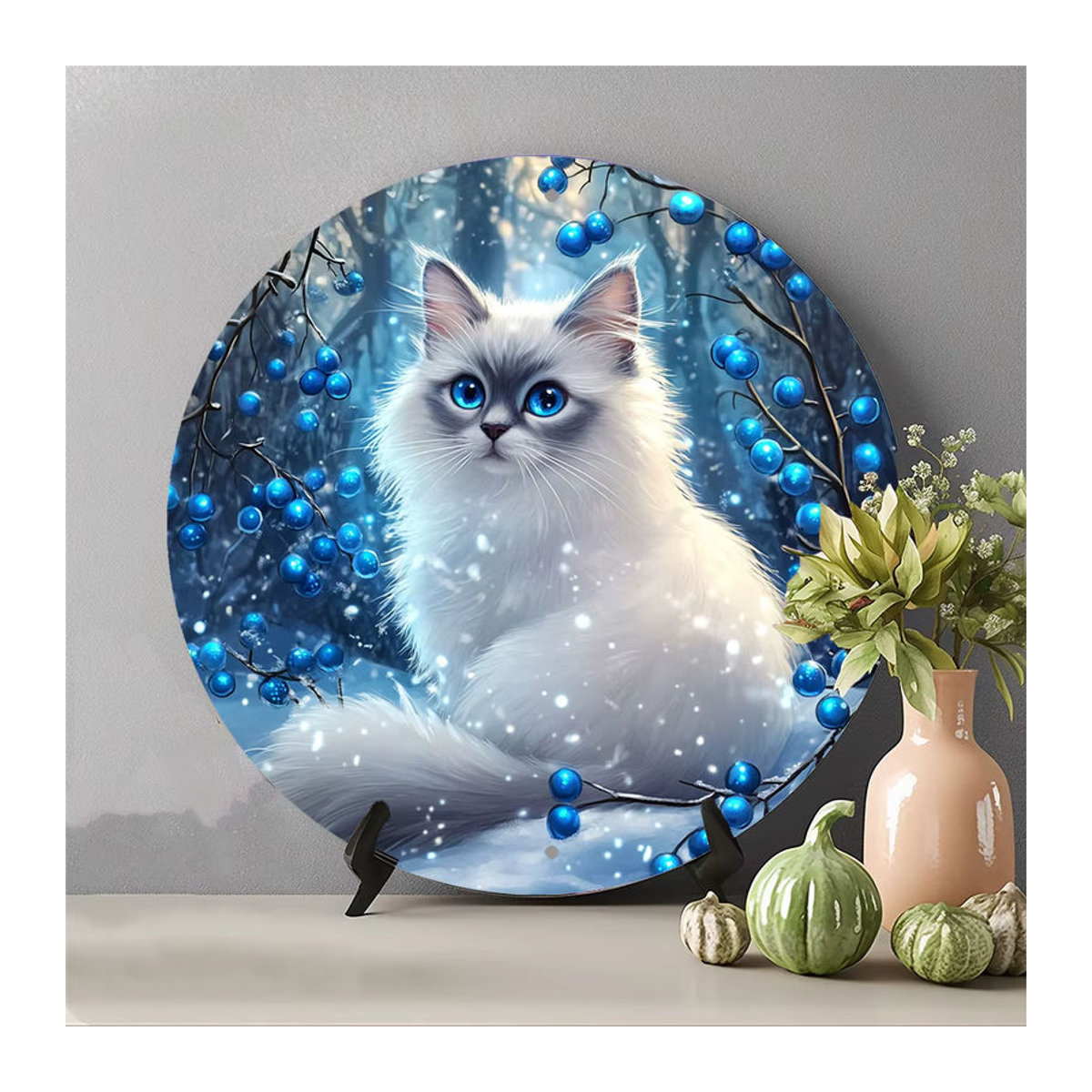 Potdemiel Rundes Metallschild Katze Vintage Blau Wanddekoration für Garten und Wohnzimmer - Bild 5