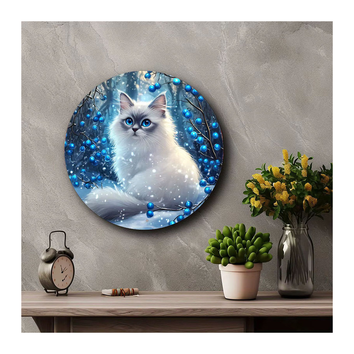 Potdemiel Rundes Metallschild Katze Vintage Blau Wanddekoration für Garten und Wohnzimmer - Bild 6
