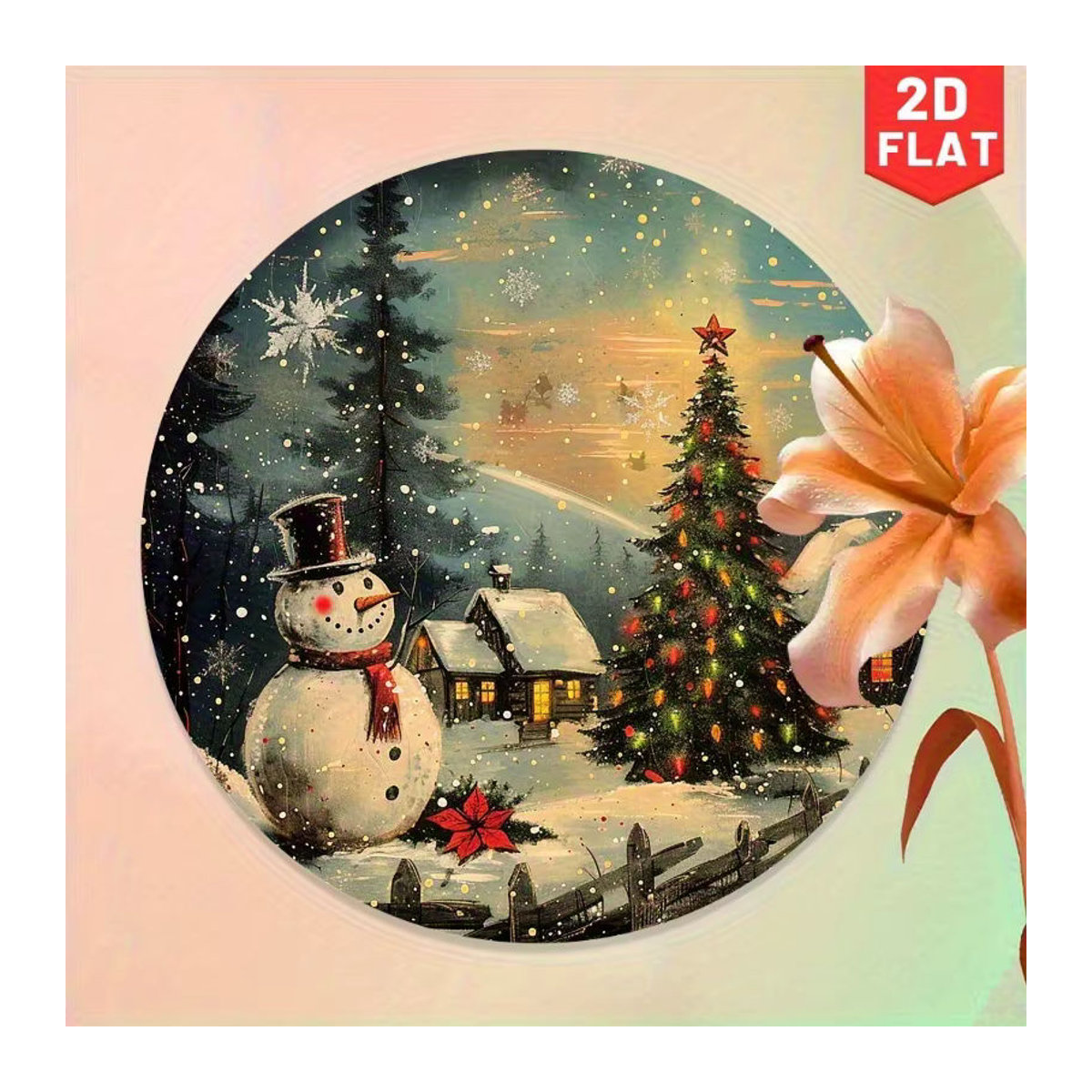 Potdemiel Rundes Metallschild Schneemann Winter Wunderland Weihnachtsdekoration, Durchmesser: 20 cm, Mehrfarbig - Bild 6