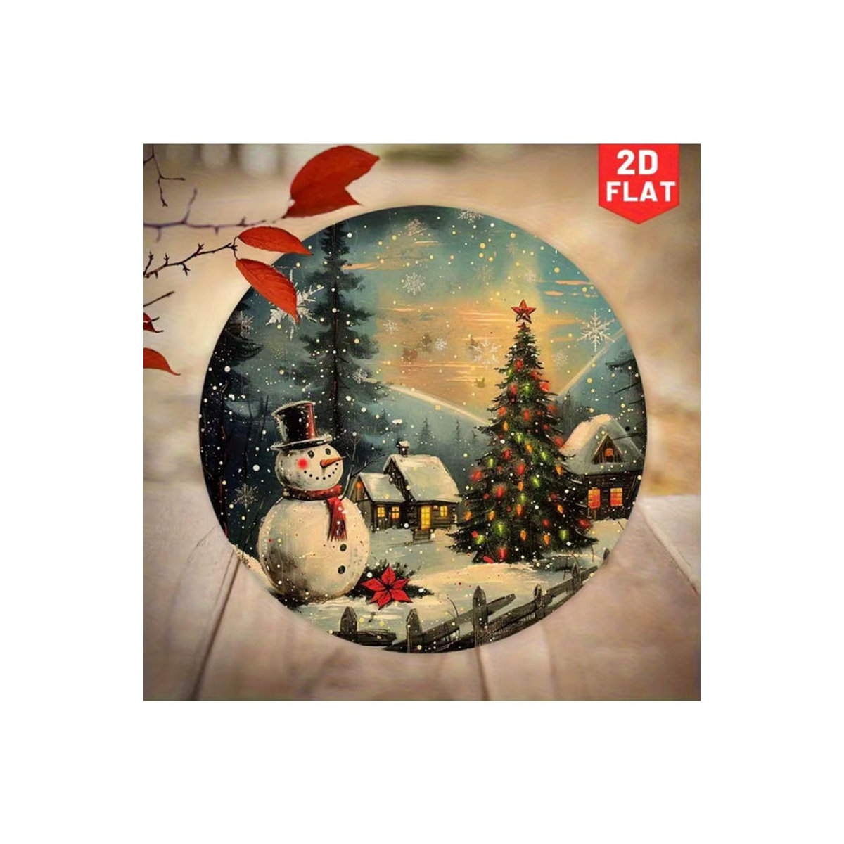 Potdemiel Rundes Metallschild Schneemann Winter Wunderland Weihnachtsdekoration, Durchmesser: 20 cm, Mehrfarbig - Bild 7