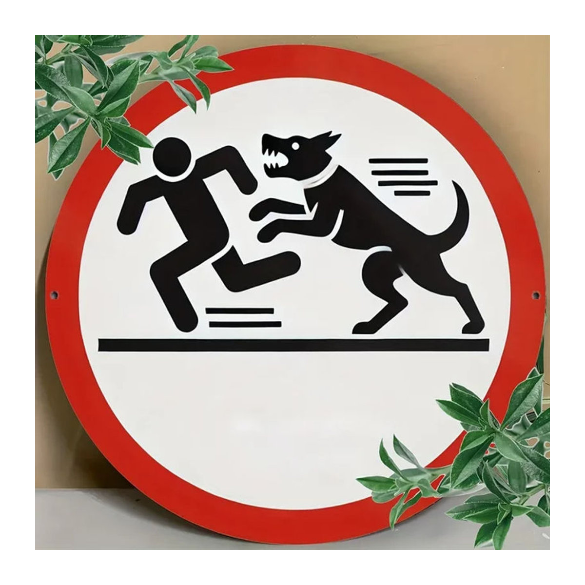 Potdemiel Rundes Warnschild für Hundeangriff in Weiß als wasserdichte Wanddekoration - Bild 1