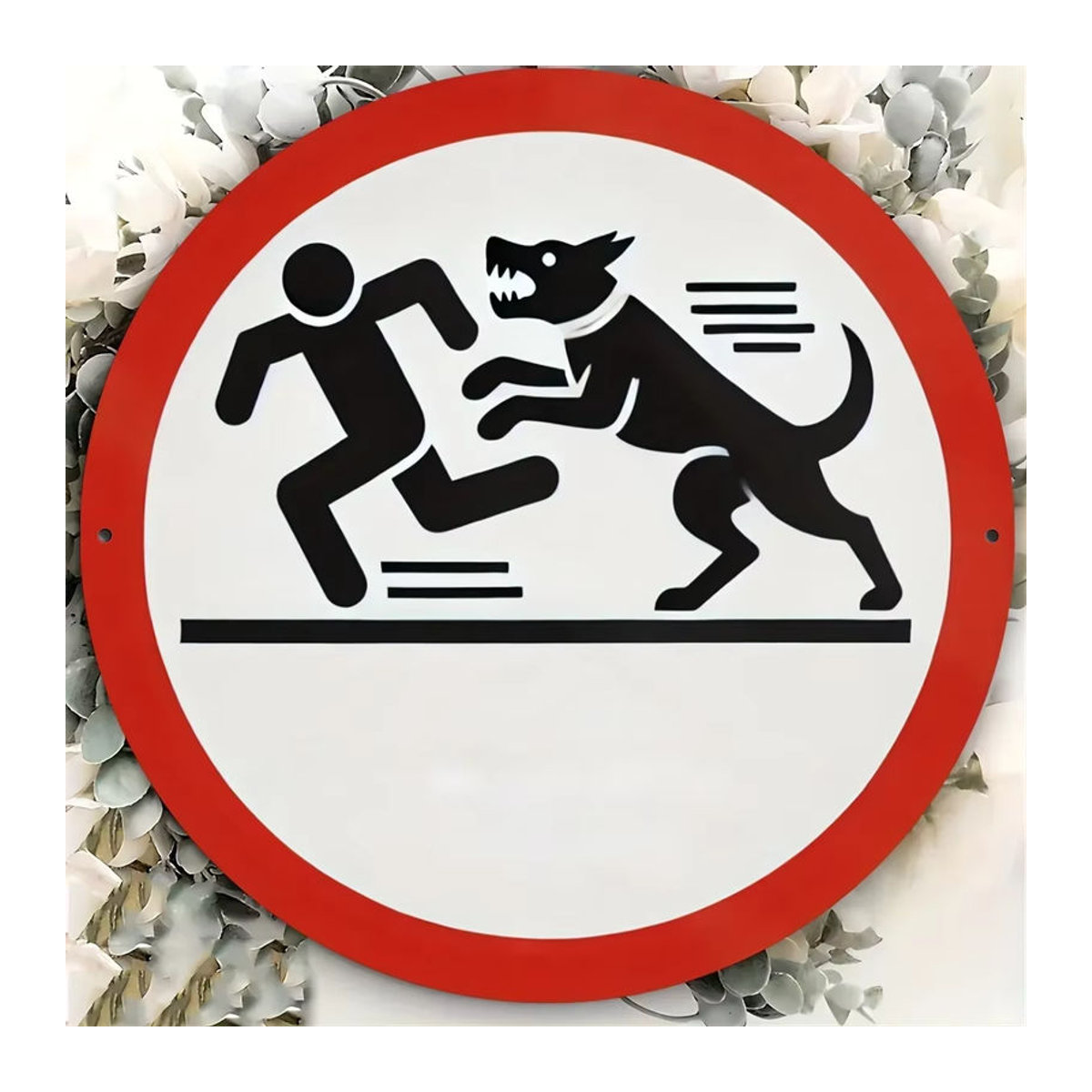 Potdemiel Rundes Warnschild für Hundeangriff in Weiß als wasserdichte Wanddekoration - Bild 2