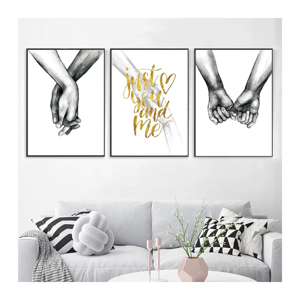 Potdemiel Skandinavisches Leinwand Poster Hand In Hand Liebe Linie Kunstbild in Schwarz und Weiß für dein Schlafzimmer Dekor - Bild 2