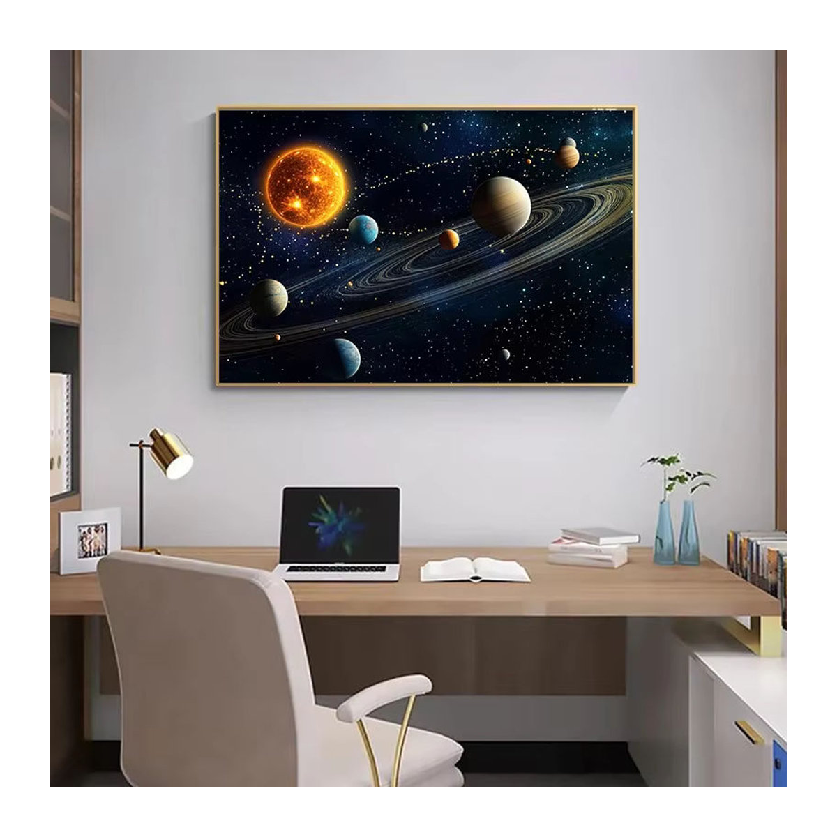 Potdemiel Sonnensystem Wandkunst als Leinwanddruck mit Weltraum und Sternen in Mehrfarbig im Querformat - Bild 1