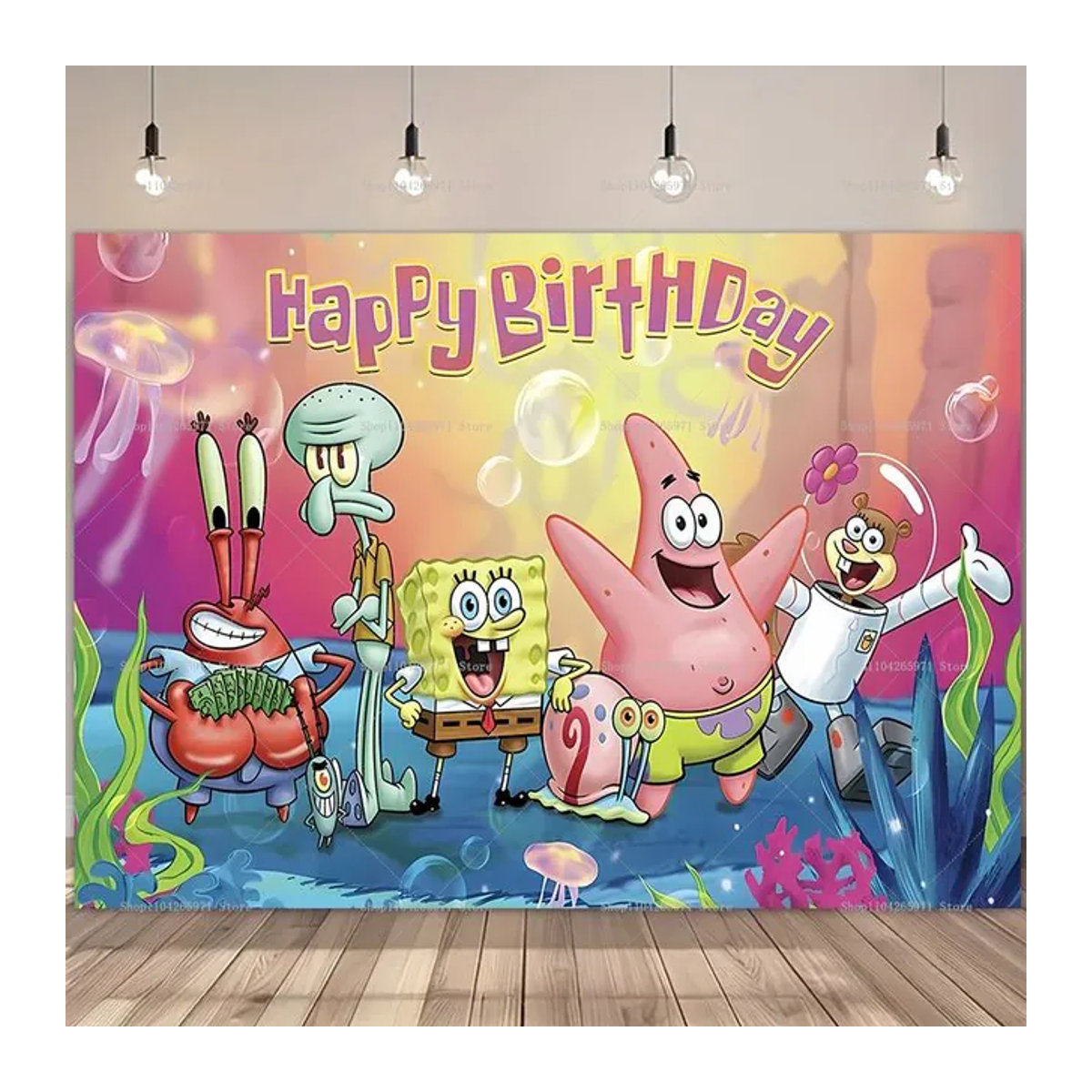 Potdemiel SpongeBob Party-Hintergrundbanner für Kindergeburtstage, Unterwasser-Abenteuer Thema Dekoration, mehrfarbig, B: 150 cm, H: 100 cm - Bild 1