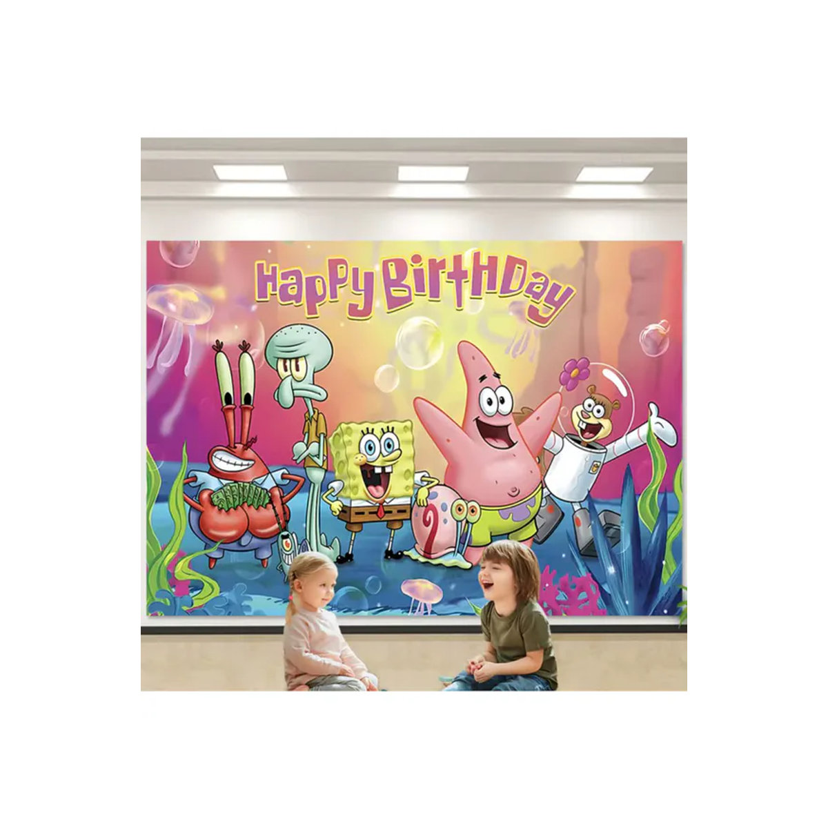 Potdemiel SpongeBob Party-Hintergrundbanner für Kindergeburtstage, Unterwasser-Abenteuer Thema Dekoration, mehrfarbig, B: 150 cm, H: 100 cm - Bild 2