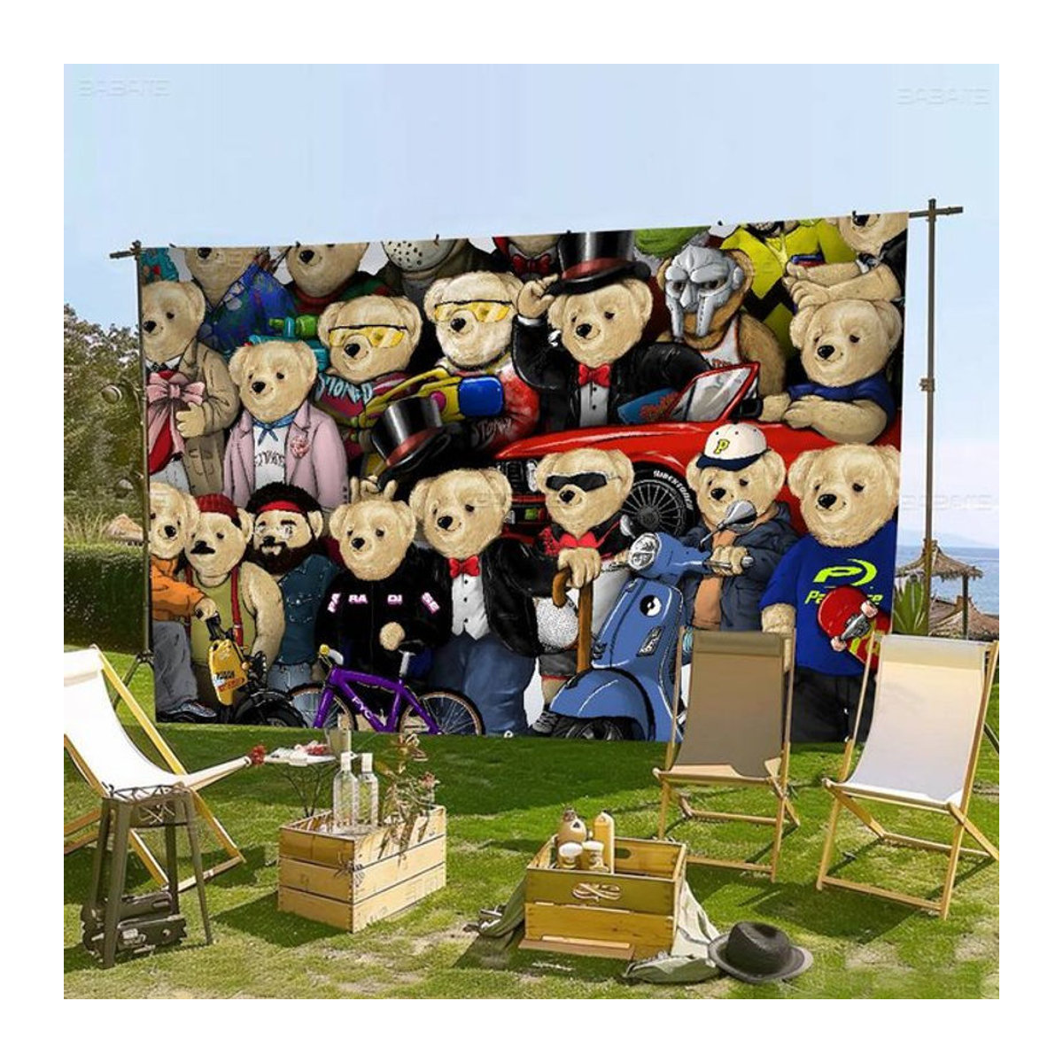 Potdemiel Stoffbanner mit Teddybär-Motiv in Science-Fiction-Optik, mehrfarbig, B/H: 70 x 50 cm - Bild 1