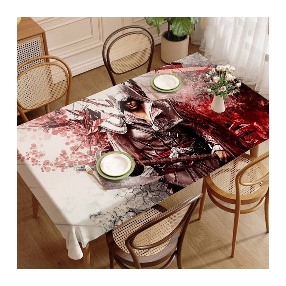 Potdemiel Tischdecke aus Polyester mit Game Assassins Creeds Design in Mehrfarbig für Küche, Esszimmer und Terrasse - Bild 1