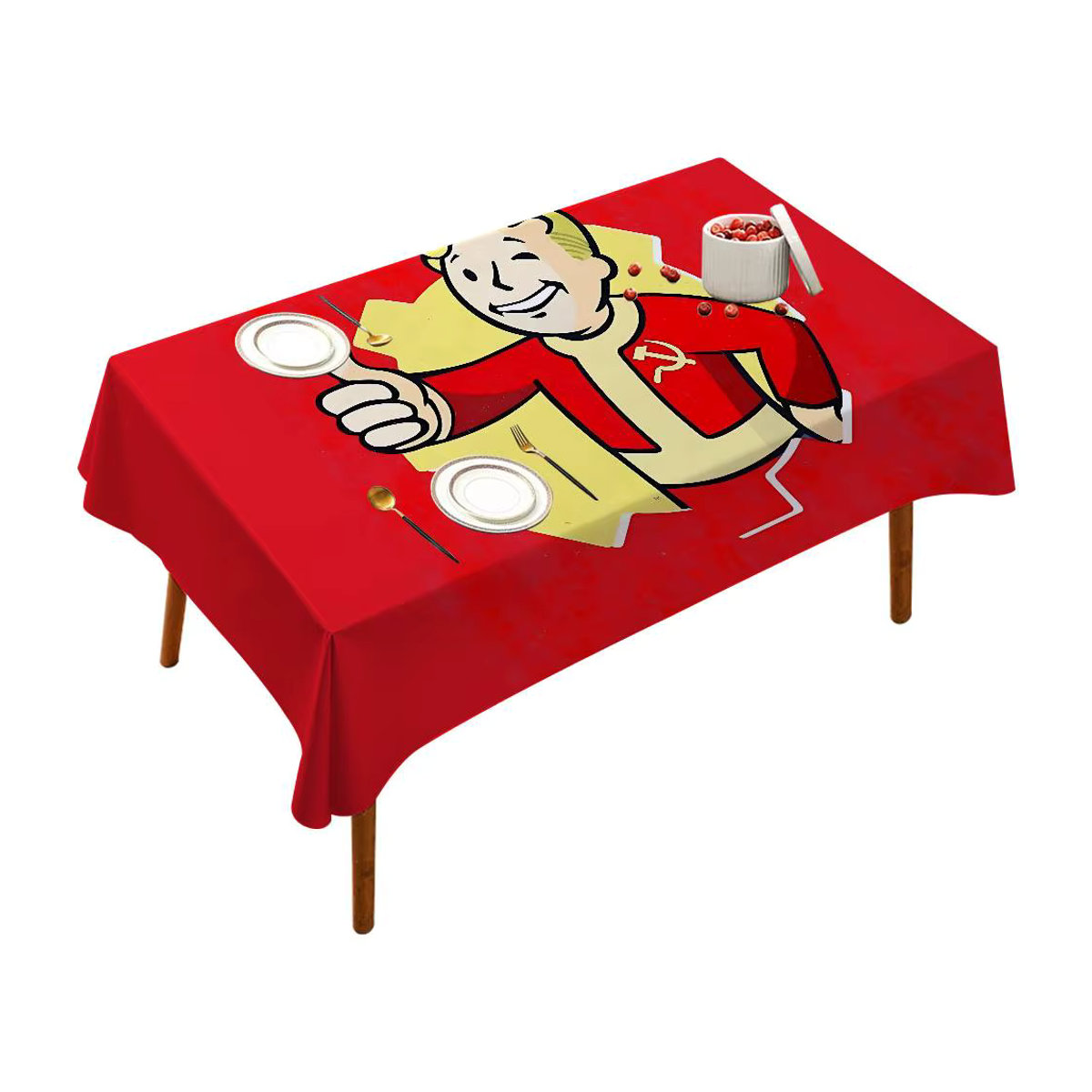 Potdemiel Tischdecke mit F-Fallouts Muster in Rot, rechteckige Tischdecke für Picknick und Party, waschbar - Bild 1