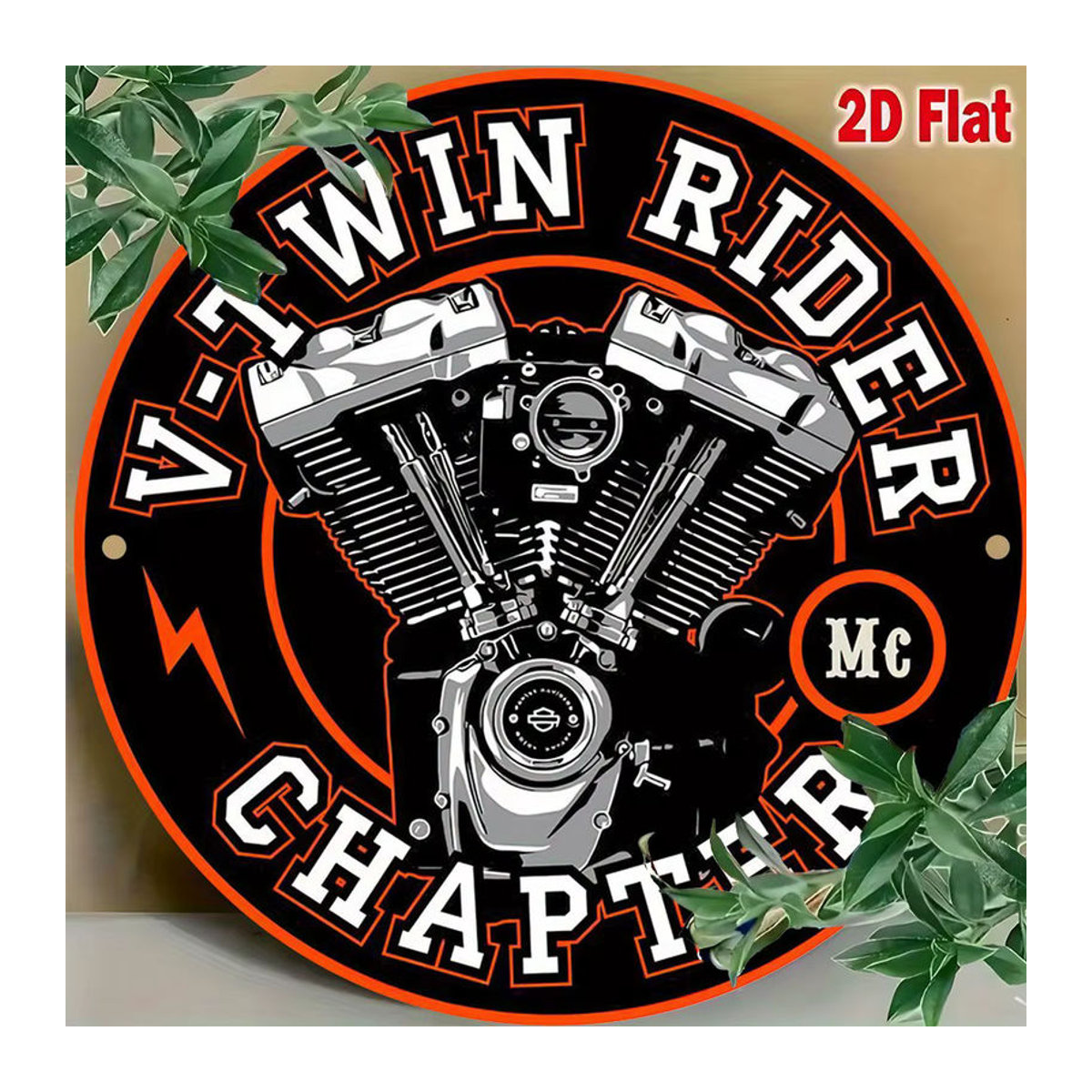 Potdemiel V-Twin Rider Rundes Aluminiumschild Motorrad-Logo in Schwarz und Orange, Durchmesser: 20,32 cm - Bild 6