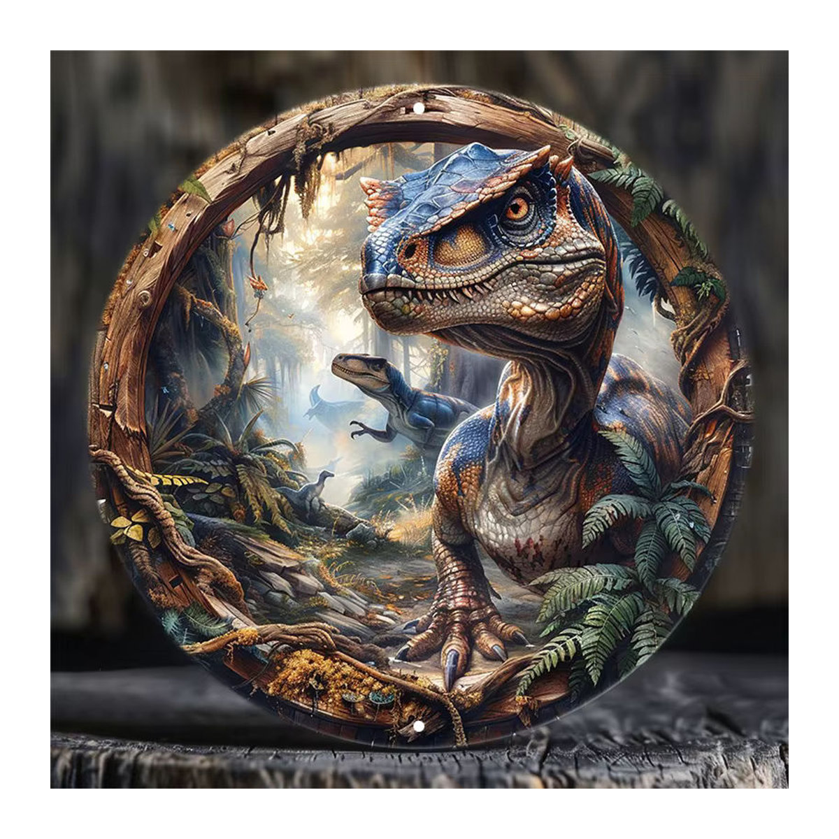 Potdemiel Velociraptor Wandkunst aus Metall, rundes Dinosaurier-Dekor für drinnen und draußen, mehrfarbig, Durchmesser: 20,32 cm - Bild 5