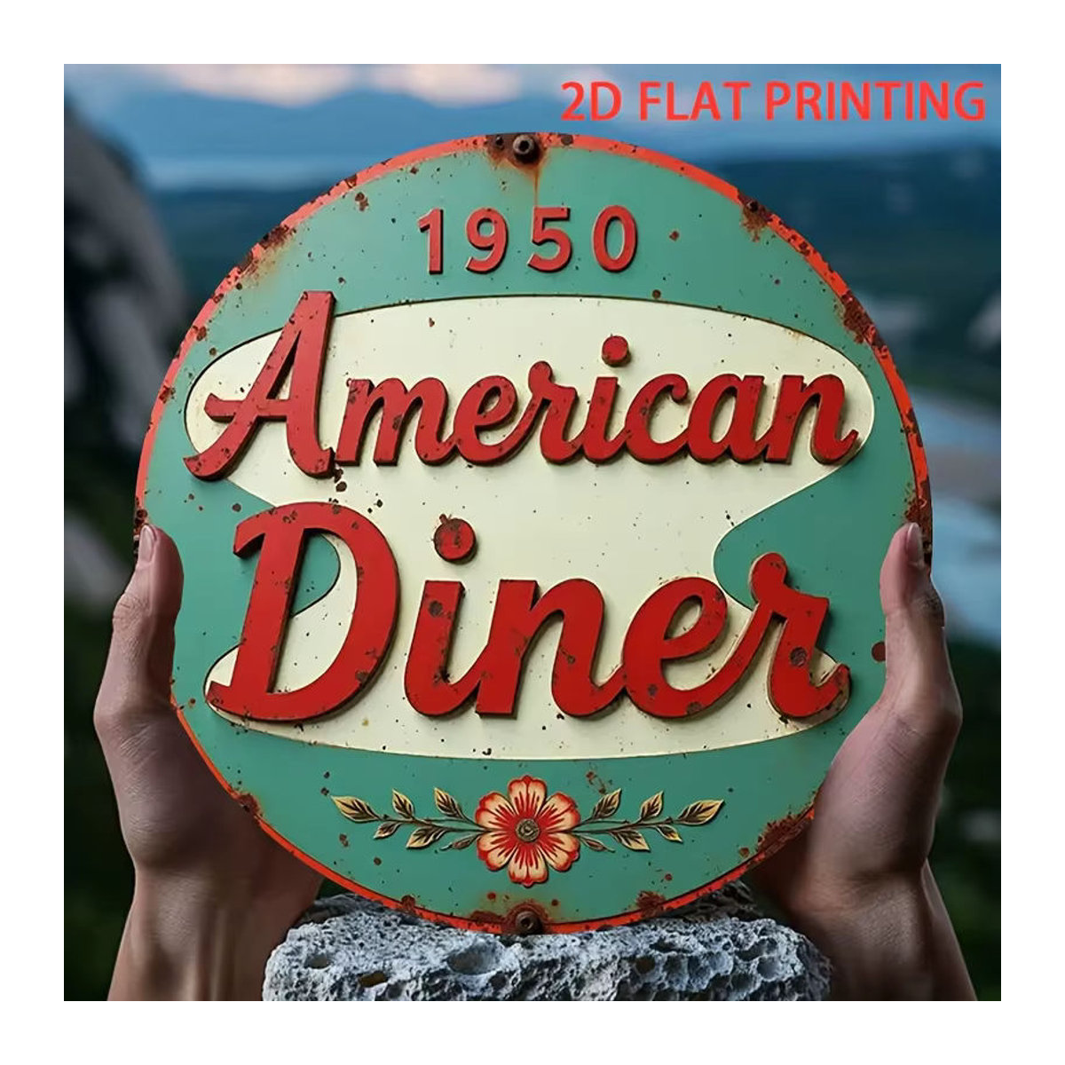 Potdemiel Vintage 1950er Jahre American Diner Wandschild, rundes Metall-Dekor mit floralem Retro-Design, mehrfarbig, Durchmesser: 20,32 cm - Bild 4