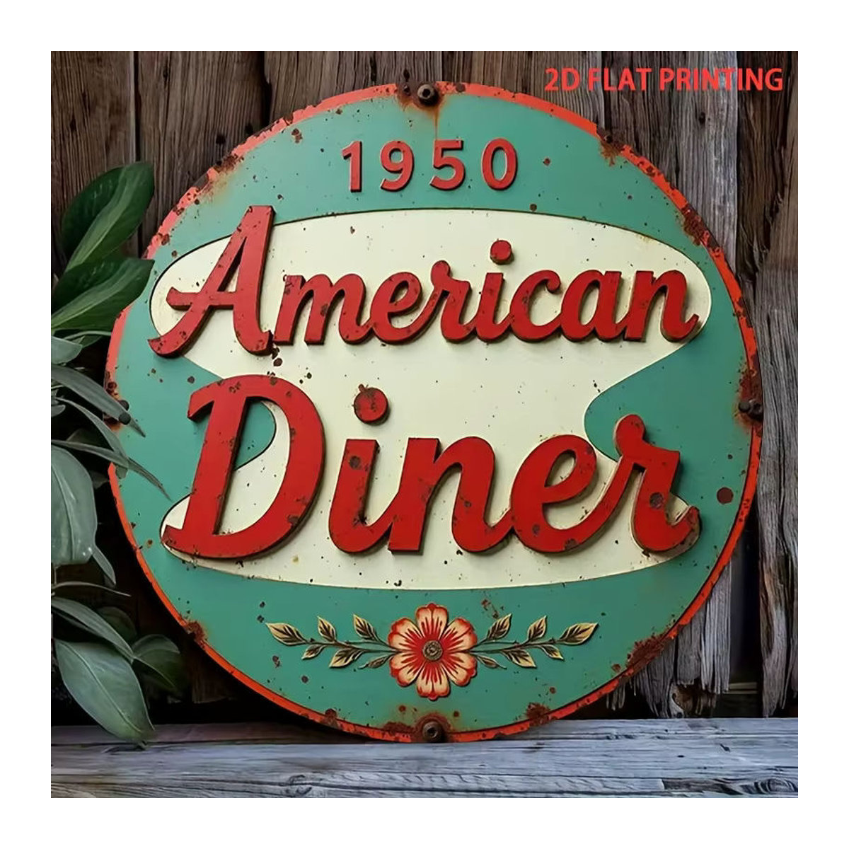 Potdemiel Vintage 1950er Jahre American Diner Wandschild, rundes Metall-Dekor mit floralem Retro-Design, mehrfarbig, Durchmesser: 20,32 cm - Bild 5