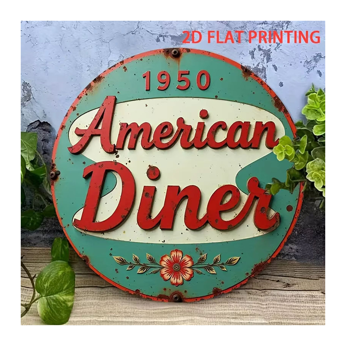Potdemiel Vintage 1950er Jahre American Diner Wandschild, rundes Metall-Dekor mit floralem Retro-Design, mehrfarbig, Durchmesser: 20,32 cm - Bild 6