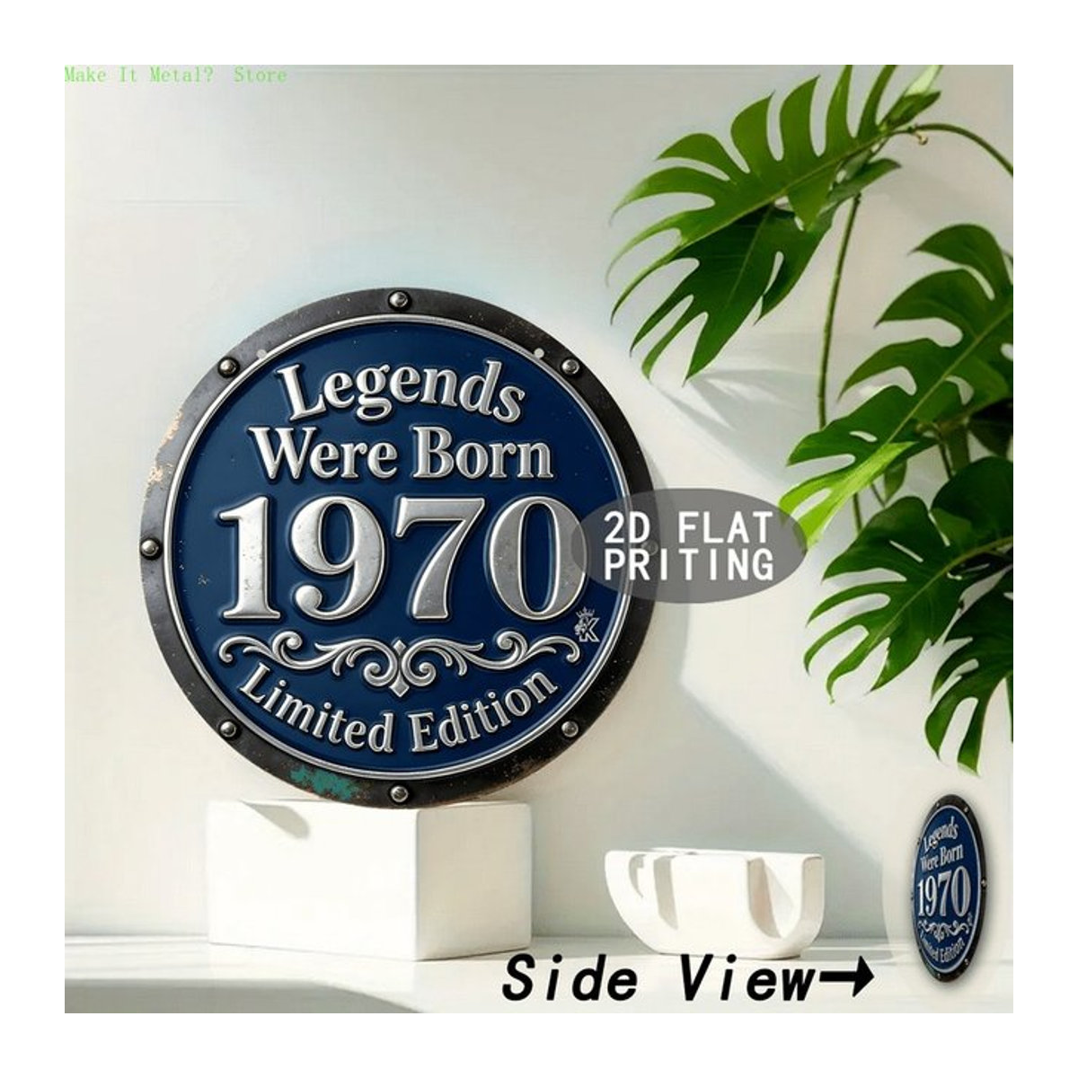Potdemiel Vintage 1970 Digitales Metall-Aluminium-Schild in Blau, Rundes Wandbehang für Bar, Garage und Wohnzimmer - Bild 1
