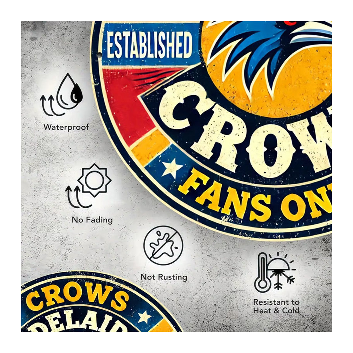 Potdemiel Vintage Adelaide Crows Metallblechschild, quadratische Wandkunst für Zuhause und Café, mehrfarbig, B/H: 20,3 x 20,3 cm - Bild 4