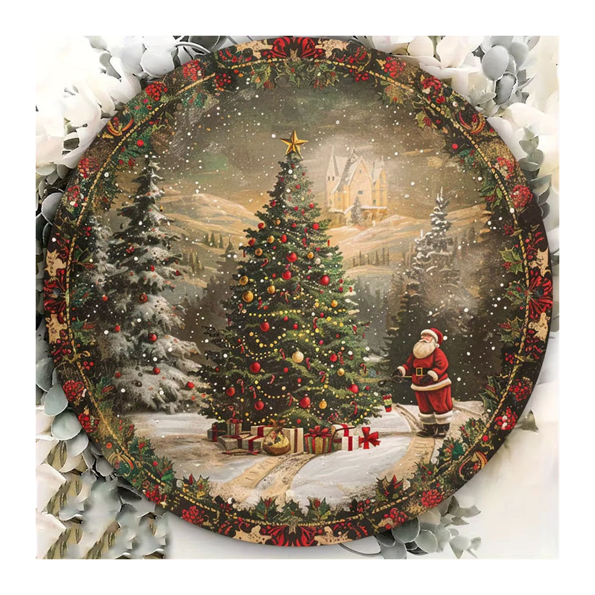 Potdemiel Vintage Aluminium-Blechschild Santa's Gift Night Weihnachtsdekoration, mehrfarbig, quadratisch, B/B: 20,3 x 20,3 cm - Bild 4