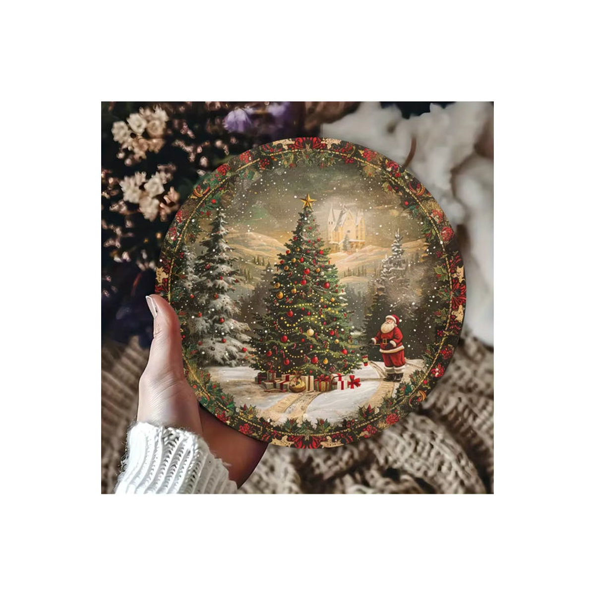 Potdemiel Vintage Aluminium-Blechschild Santa's Gift Night Weihnachtsdekoration, mehrfarbig, quadratisch, B/B: 20,3 x 20,3 cm - Bild 6