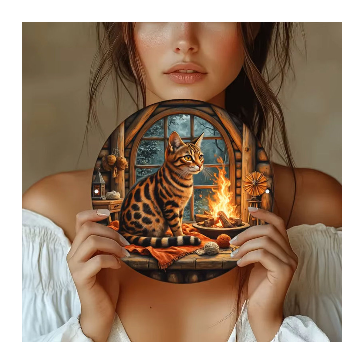 Potdemiel Vintage Aluminium-Wandschild Bengal Cat Fireside Cozy Scene, mehrfarbig, B/H: 20,32 x 20,32 cm - Bild 4