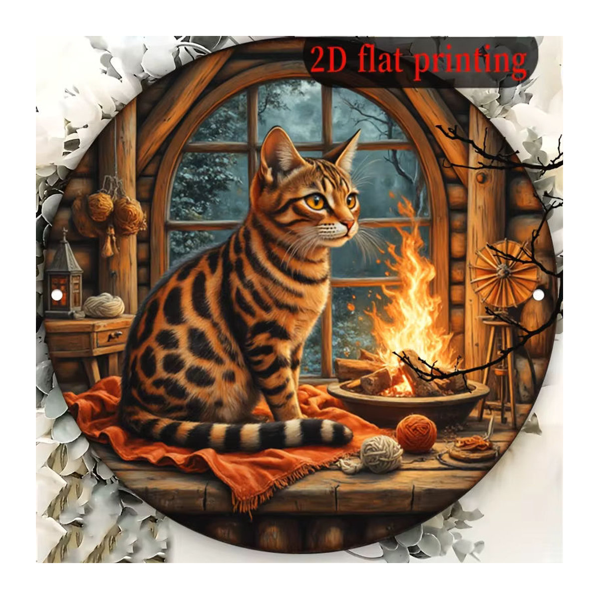 Potdemiel Vintage Aluminium-Wandschild Bengal Cat Fireside Cozy Scene, mehrfarbig, B/H: 20,32 x 20,32 cm - Bild 5