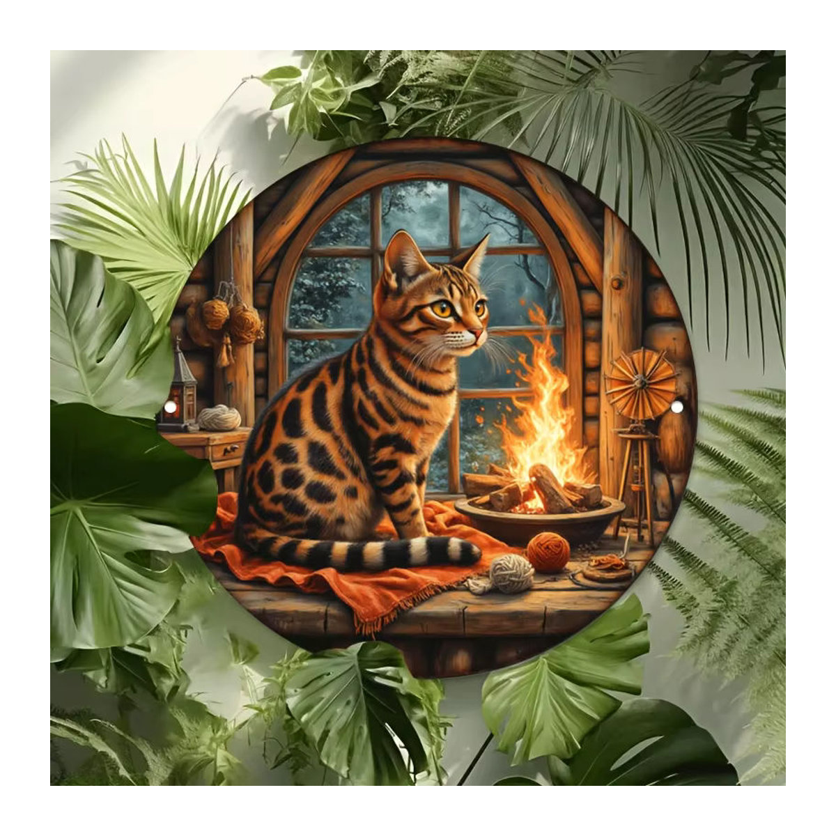 Potdemiel Vintage Aluminium-Wandschild Bengal Cat Fireside Cozy Scene, mehrfarbig, B/H: 20,32 x 20,32 cm - Bild 6