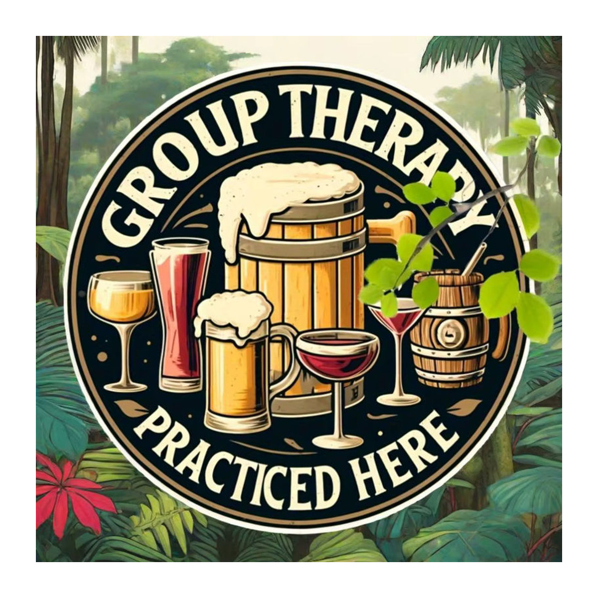 Potdemiel Vintage Aluminiumschild Gruppe Therapie hier übt Metallkunstposter Schwarz Quadratisch - Bild 3
