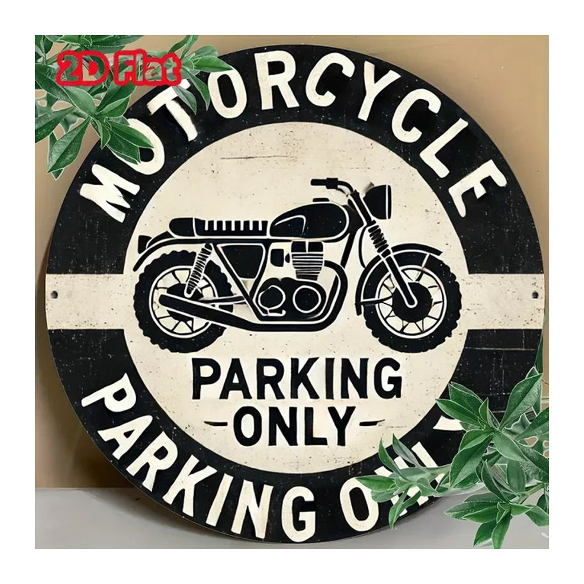 Potdemiel Vintage-Aluminiumschild Motorrad-Parkplatz als mehrfarbige Metall-Dekoration für die Garage, rund, wandmontiert - Bild 1